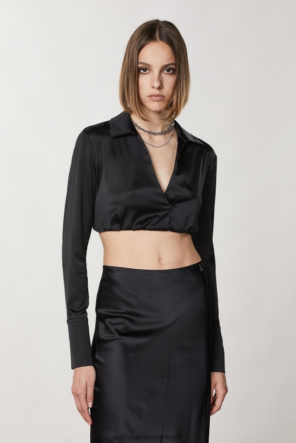 Patrizia Pepe mulheres camisa cropped essencial Nero vestuário TX086V180