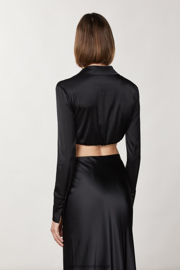 Patrizia Pepe mulheres camisa cropped essencial Nero vestuário TX086V180