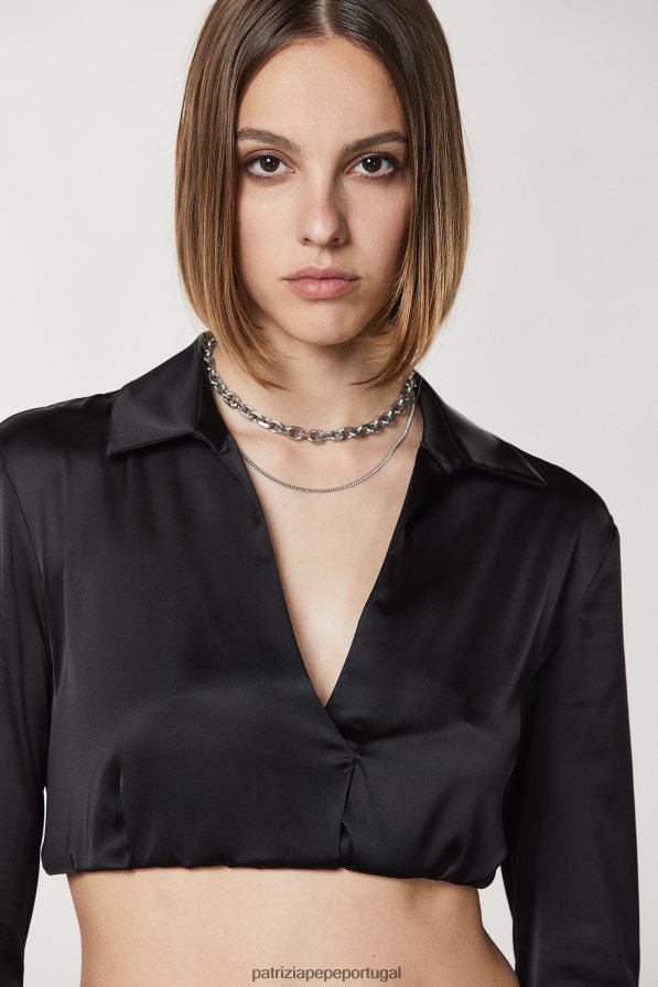 Patrizia Pepe mulheres camisa cropped essencial Nero vestuário TX086V180
