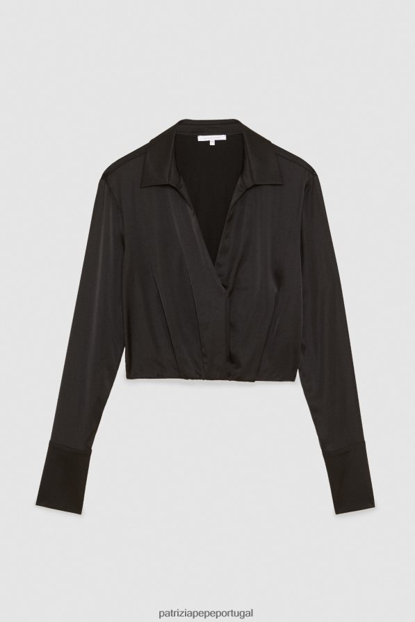 Patrizia Pepe mulheres camisa cropped essencial Nero vestuário TX086V180