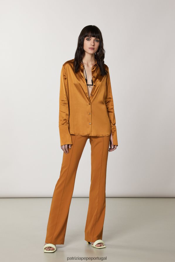 Patrizia Pepe mulheres camisa de cetim fluida marrom picante vestuário TX086V544