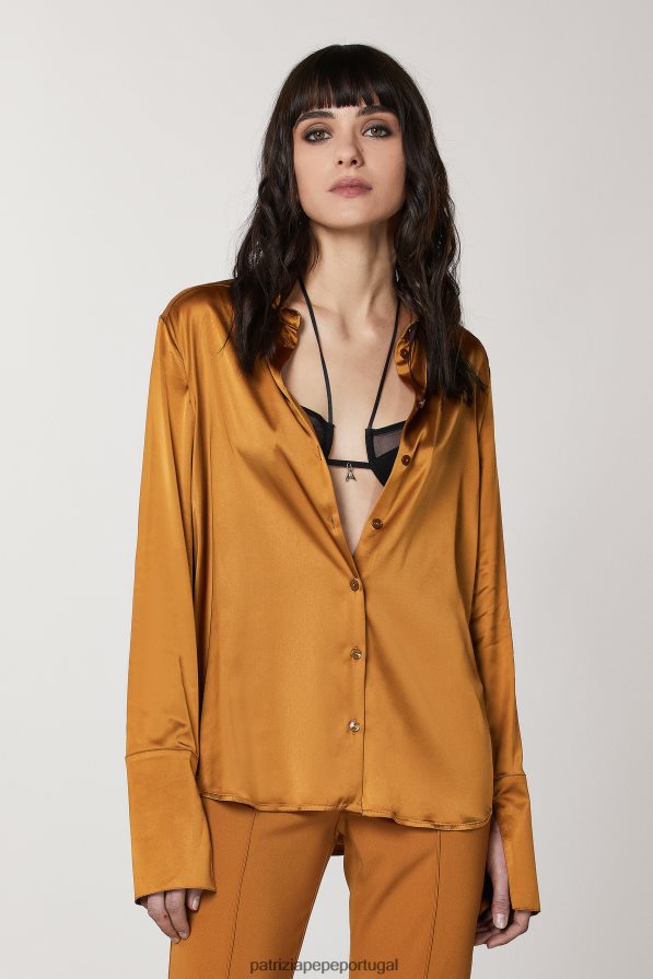 Patrizia Pepe mulheres camisa de cetim fluida marrom picante vestuário TX086V544