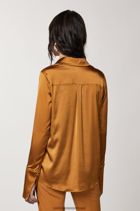 Patrizia Pepe mulheres camisa de cetim fluida marrom picante vestuário TX086V544