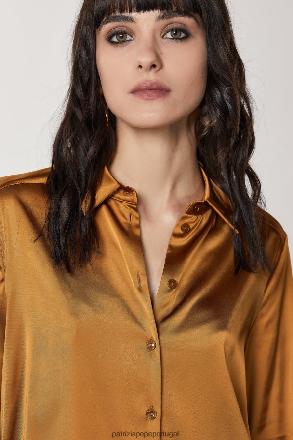 Patrizia Pepe mulheres camisa de cetim fluida marrom picante vestuário TX086V544