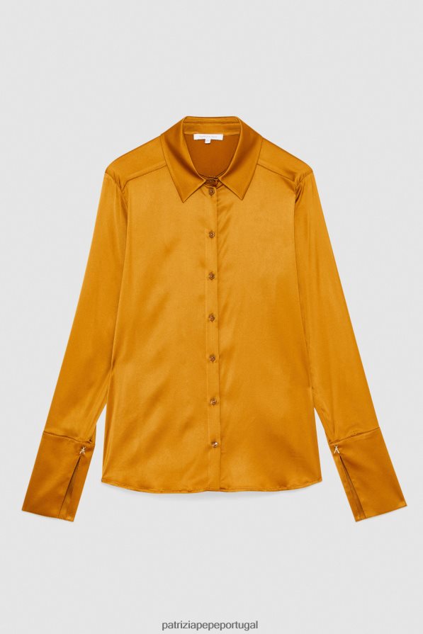 Patrizia Pepe mulheres camisa de cetim fluida marrom picante vestuário TX086V544