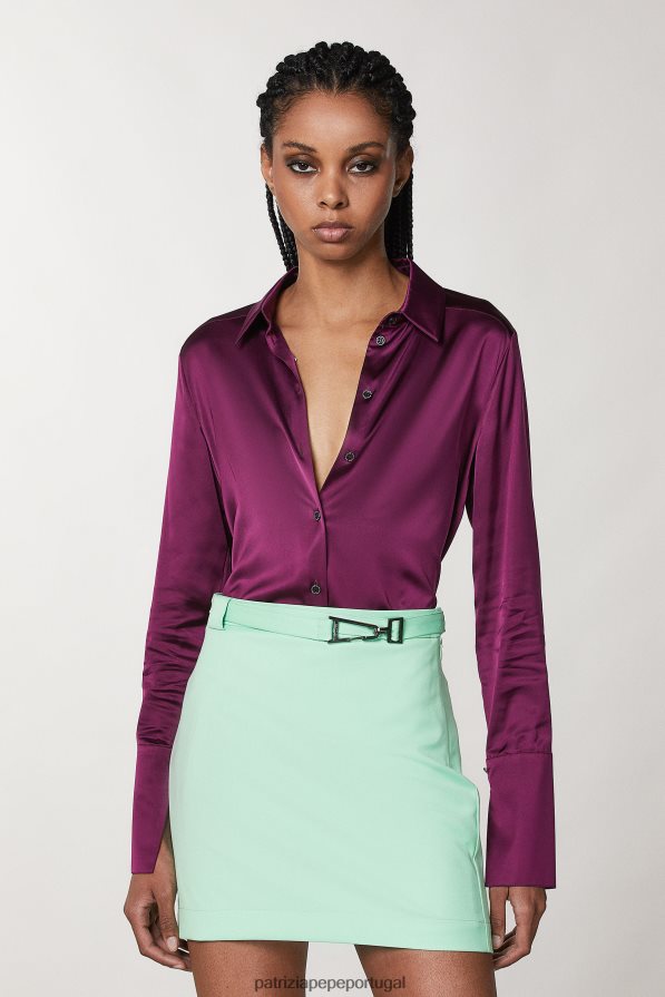 Patrizia Pepe mulheres camisa de cetim fluida roxo futurista vestuário TX086V39