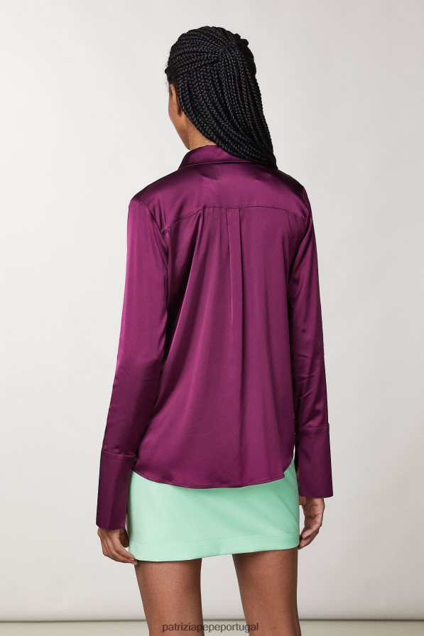 Patrizia Pepe mulheres camisa de cetim fluida roxo futurista vestuário TX086V39