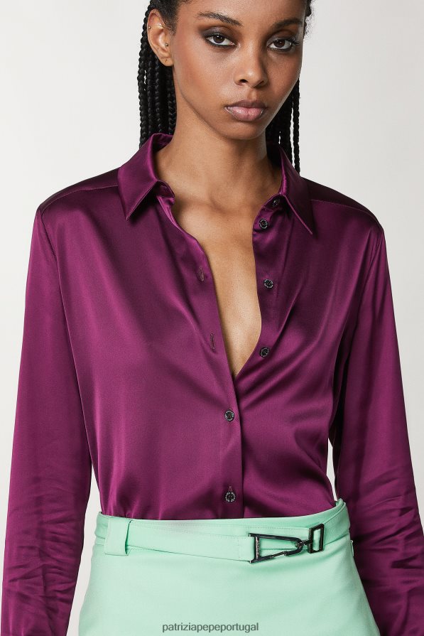 Patrizia Pepe mulheres camisa de cetim fluida roxo futurista vestuário TX086V39