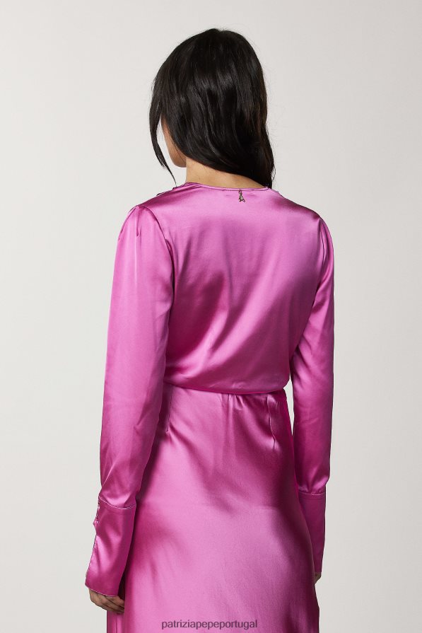 Patrizia Pepe mulheres camisa de cetim viscose orquídea roxa vestuário TX086V532