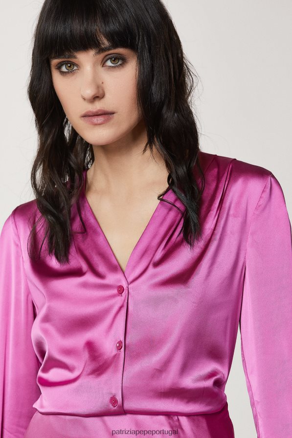 Patrizia Pepe mulheres camisa de cetim viscose orquídea roxa vestuário TX086V532