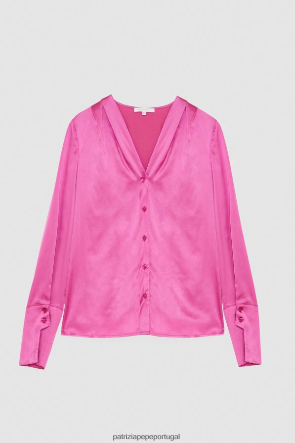 Patrizia Pepe mulheres camisa de cetim viscose orquídea roxa vestuário TX086V532