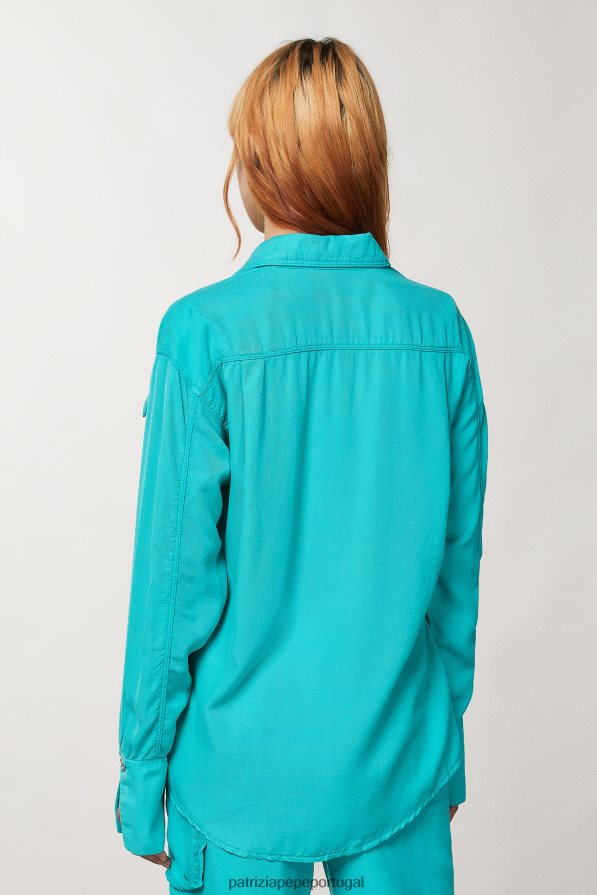 Patrizia Pepe mulheres camisa de manga comprida verde água vestuário TX086V604