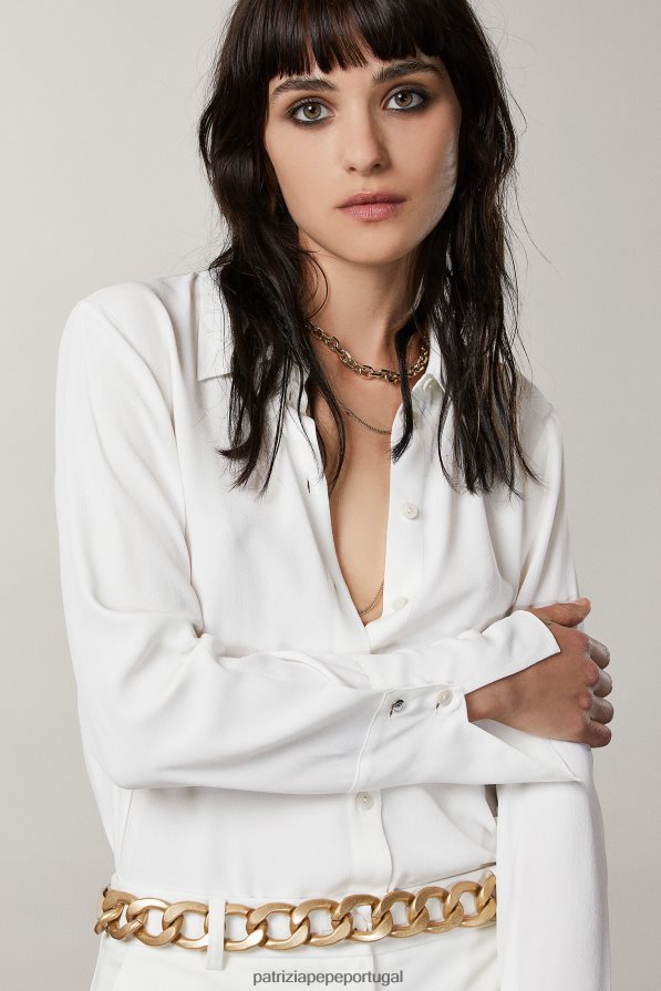 Patrizia Pepe mulheres camisa de punho longo \"essencial\" branco vestuário TX086V699