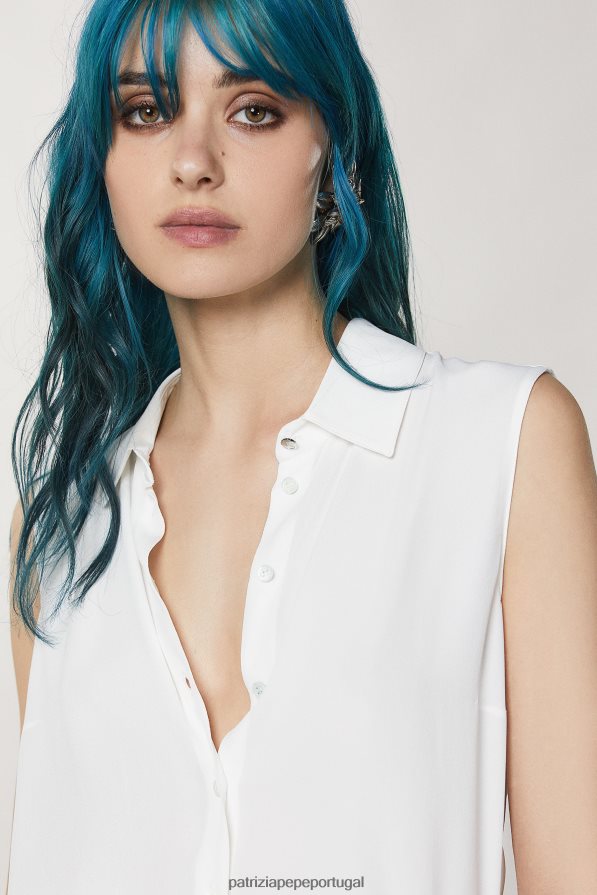 Patrizia Pepe mulheres camisa de viscose sem mangas branco vestuário TX086V112