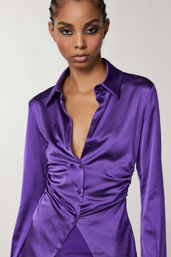 Patrizia Pepe mulheres camisa franzida de manga comprida violeta sexy vestuário TX086V345