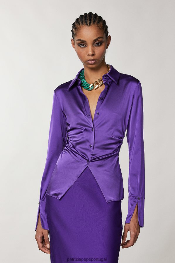 Patrizia Pepe mulheres camisa franzida de manga comprida violeta sexy vestuário TX086V345