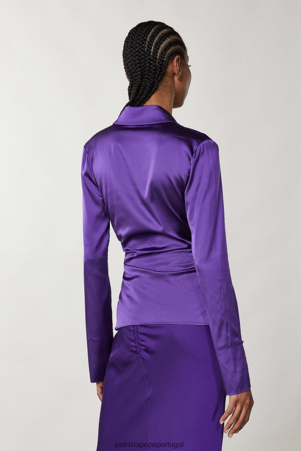 Patrizia Pepe mulheres camisa franzida de manga comprida violeta sexy vestuário TX086V345