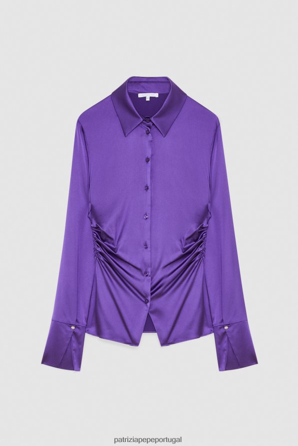 Patrizia Pepe mulheres camisa franzida de manga comprida violeta sexy vestuário TX086V345