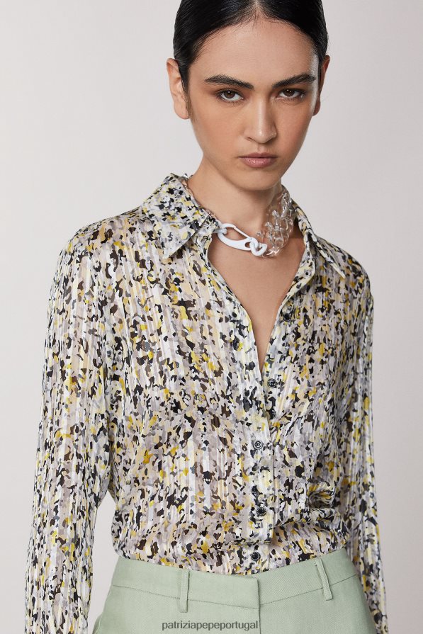 Patrizia Pepe mulheres camisa lurex estampa camu abstrata vestuário TX086V618