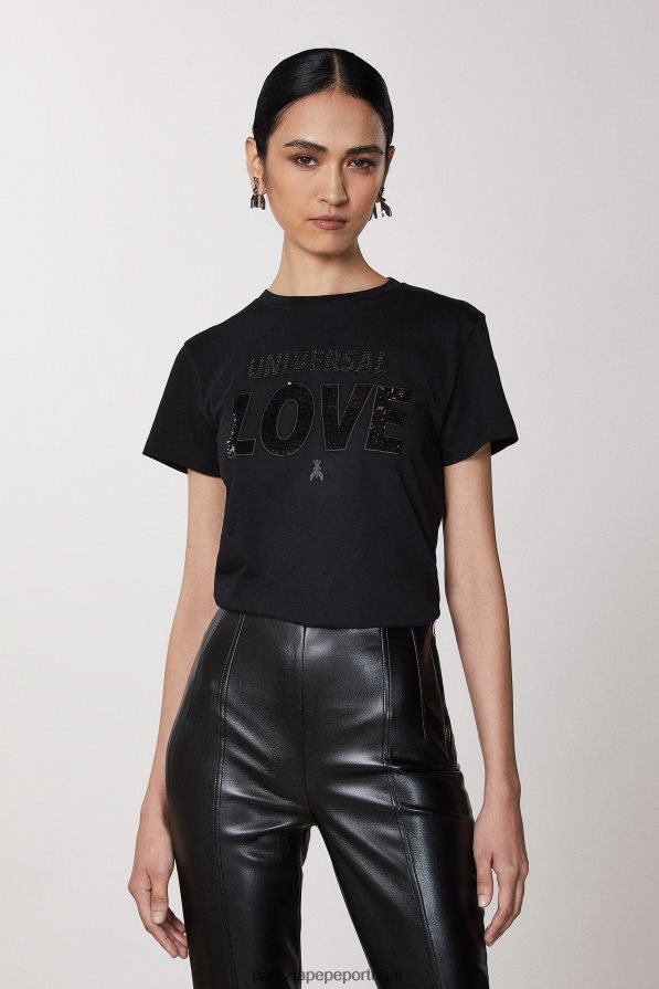 Patrizia Pepe mulheres camiseta bordada amor universal negro vestuário TX086V547