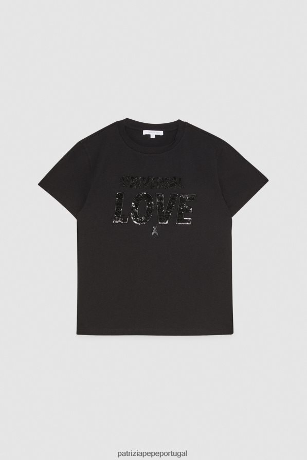 Patrizia Pepe mulheres camiseta bordada amor universal negro vestuário TX086V547