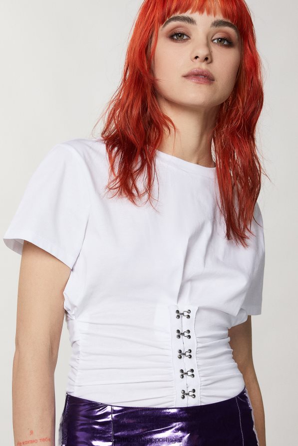 Patrizia Pepe mulheres camiseta com detalhes em metal branco ótico vestuário TX086V348