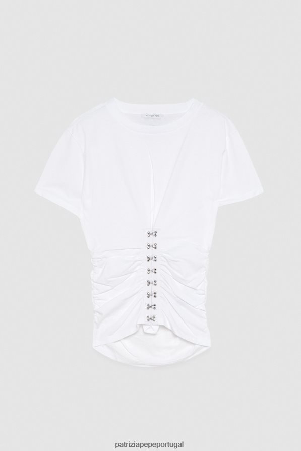 Patrizia Pepe mulheres camiseta com detalhes em metal branco ótico vestuário TX086V348