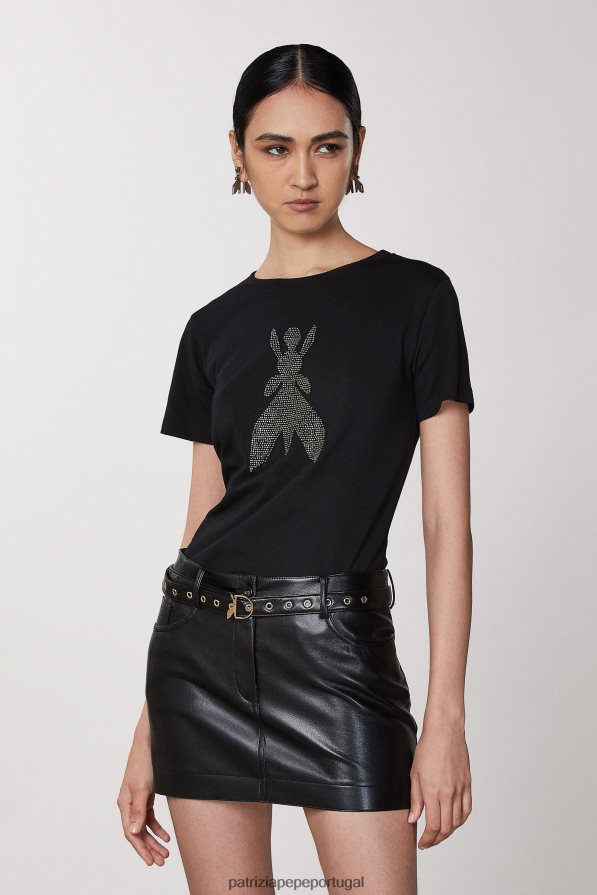 Patrizia Pepe mulheres camiseta com mosca Nero vestuário TX086V568