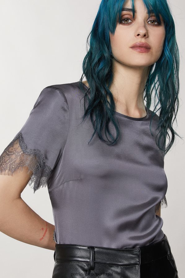 Patrizia Pepe mulheres camiseta com renda tornado cinza vestuário TX086V136