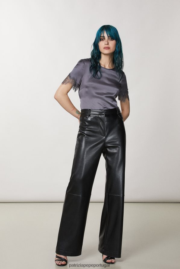 Patrizia Pepe mulheres camiseta com renda tornado cinza vestuário TX086V136