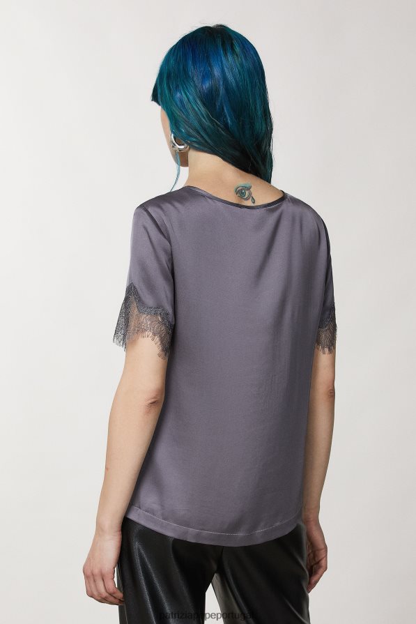 Patrizia Pepe mulheres camiseta com renda tornado cinza vestuário TX086V136