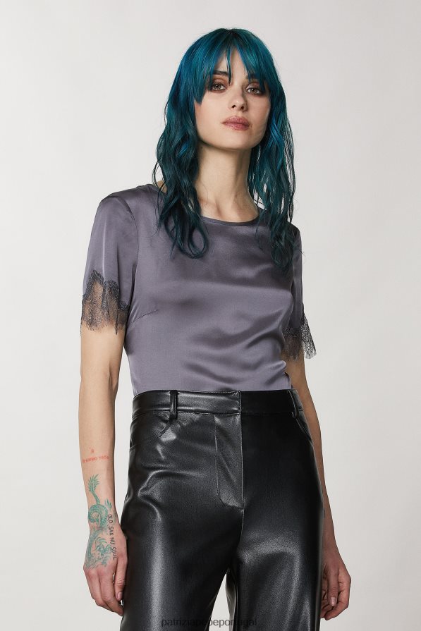 Patrizia Pepe mulheres camiseta com renda tornado cinza vestuário TX086V136