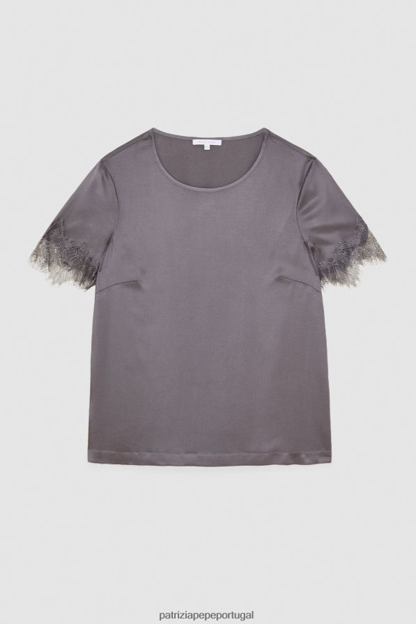 Patrizia Pepe mulheres camiseta com renda tornado cinza vestuário TX086V136