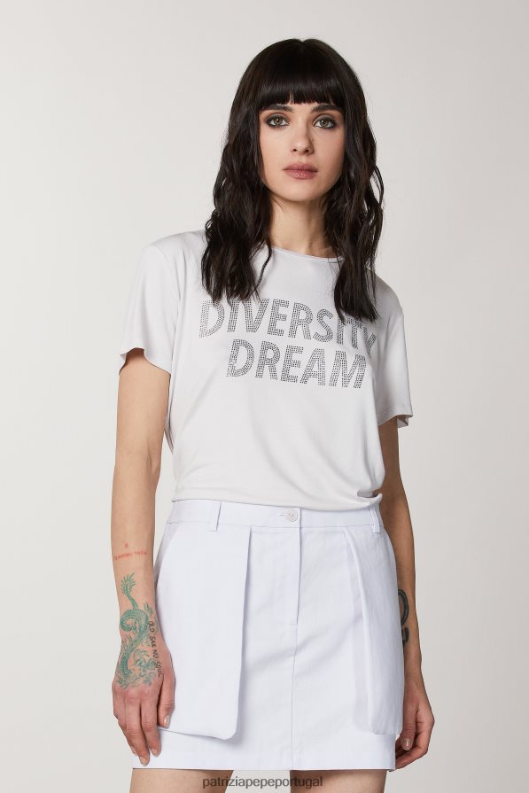 Patrizia Pepe mulheres camiseta com strass lilás cinza vestuário TX086V382