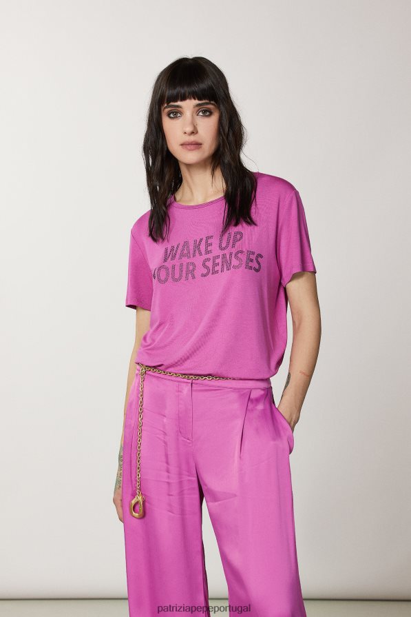 Patrizia Pepe mulheres camiseta com strass orquídea roxa vestuário TX086V537