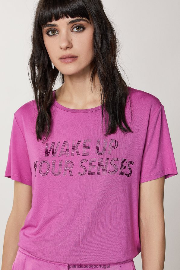 Patrizia Pepe mulheres camiseta com strass orquídea roxa vestuário TX086V537