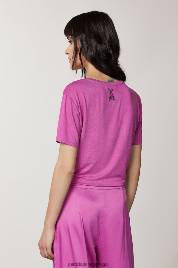 Patrizia Pepe mulheres camiseta com strass orquídea roxa vestuário TX086V537