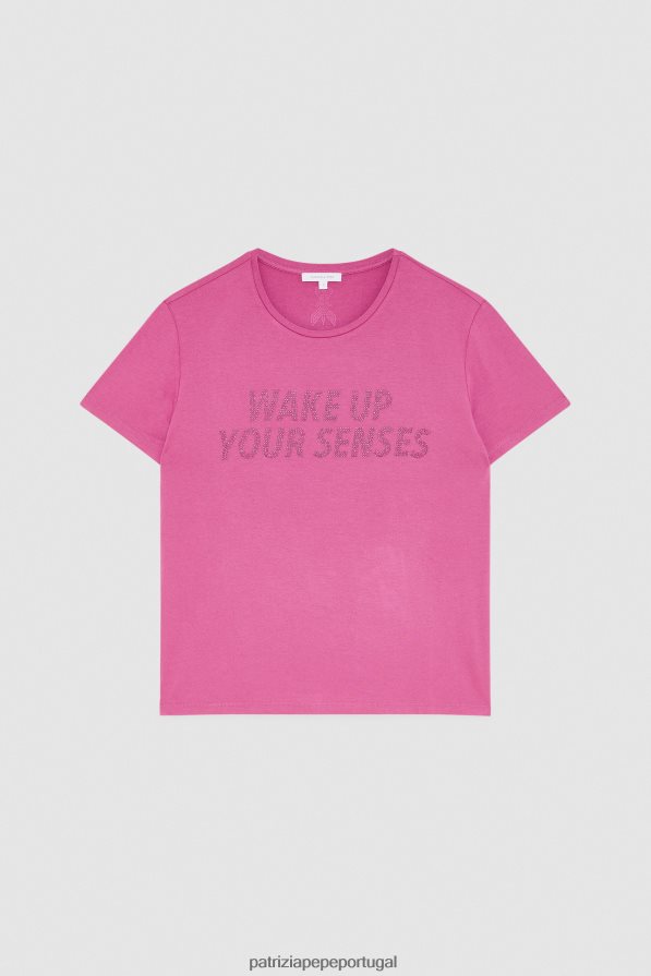 Patrizia Pepe mulheres camiseta com strass orquídea roxa vestuário TX086V537