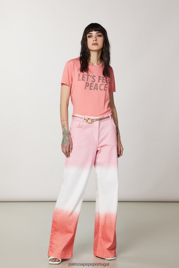 Patrizia Pepe mulheres camiseta com strass pêssego suculento vestuário TX086V509