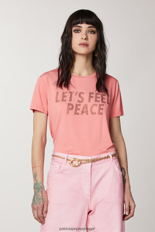 Patrizia Pepe mulheres camiseta com strass pêssego suculento vestuário TX086V509