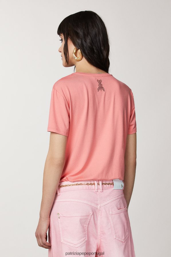Patrizia Pepe mulheres camiseta com strass pêssego suculento vestuário TX086V509