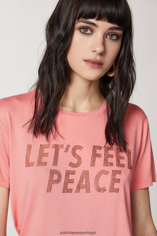Patrizia Pepe mulheres camiseta com strass pêssego suculento vestuário TX086V509