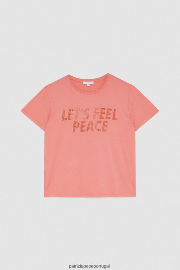 Patrizia Pepe mulheres camiseta com strass pêssego suculento vestuário TX086V509