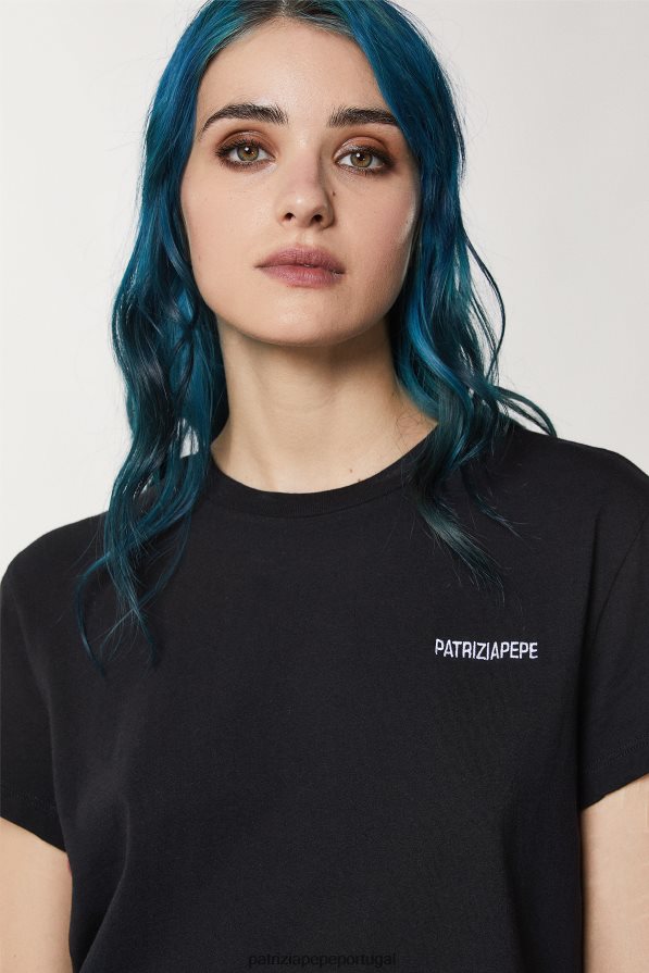 Patrizia Pepe mulheres camiseta de algodão Nero vestuário TX086V183