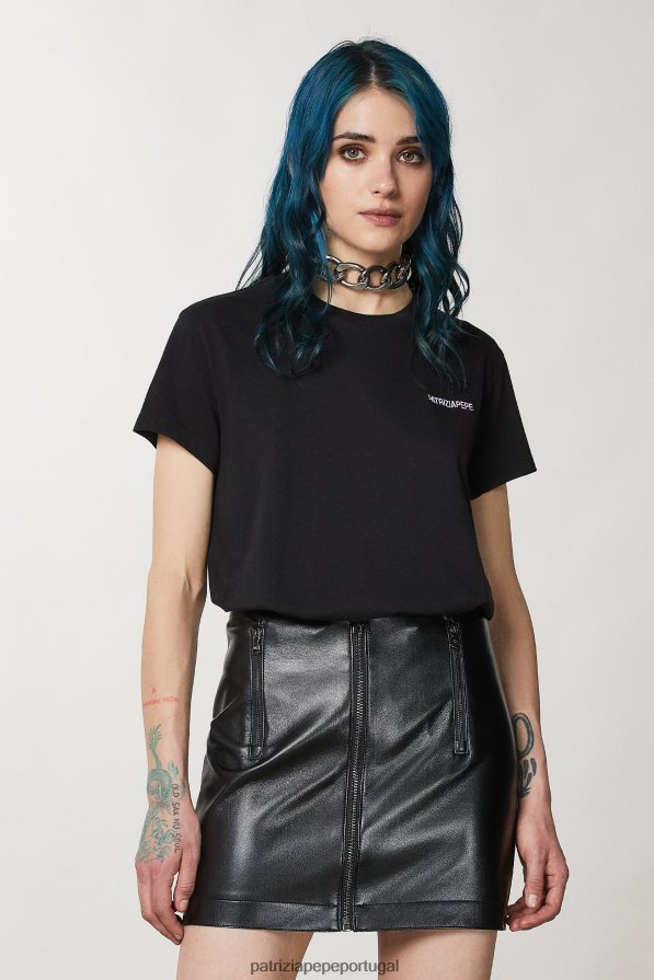 Patrizia Pepe mulheres camiseta de algodão Nero vestuário TX086V183