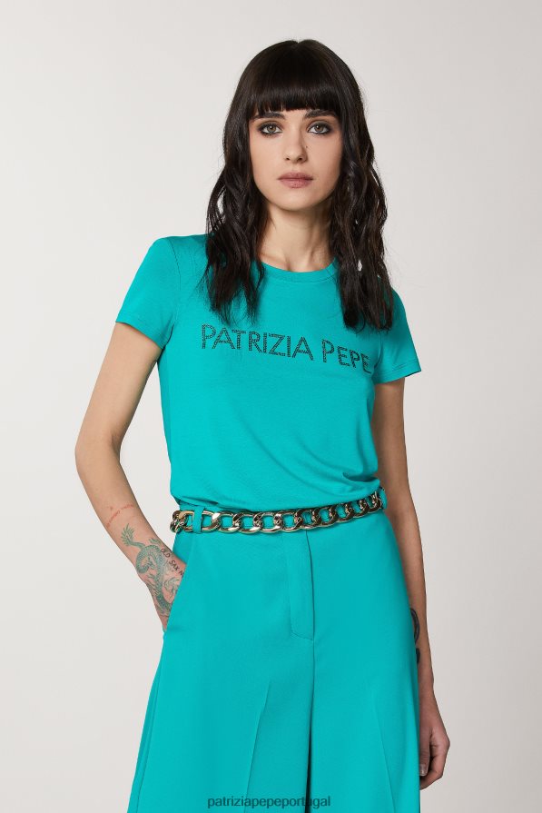 Patrizia Pepe mulheres camiseta essencial ilusão verde vestuário TX086V410