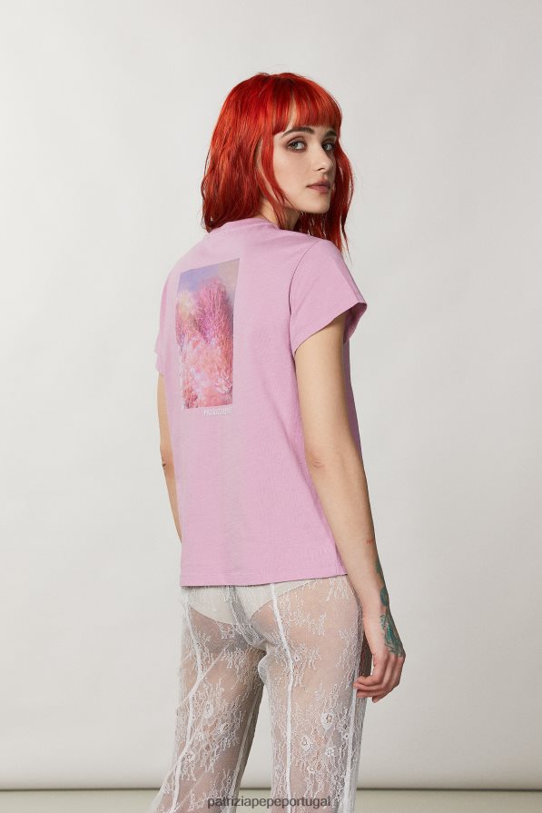 Patrizia Pepe mulheres camiseta estampada malva lavado vestuário TX086V225