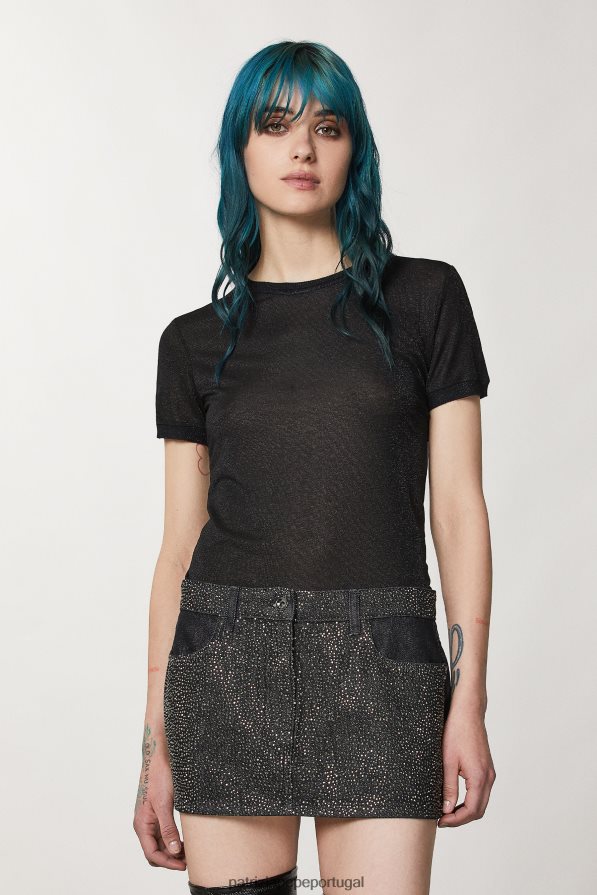 Patrizia Pepe mulheres camiseta lurex manga curta preto lurex vestuário TX086V152