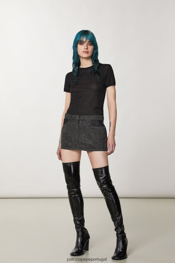 Patrizia Pepe mulheres camiseta lurex manga curta preto lurex vestuário TX086V152