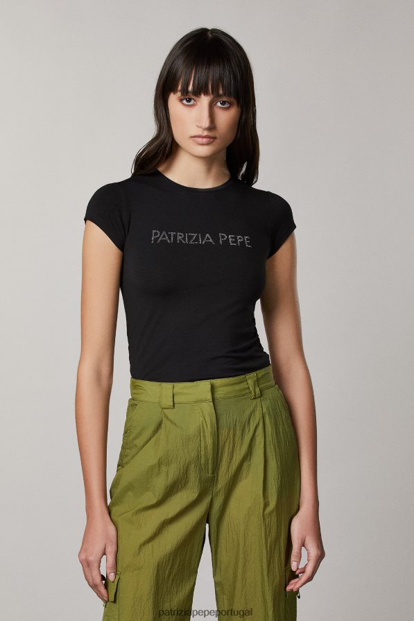 Patrizia Pepe mulheres camiseta stretch essencial Nero vestuário TX086V685